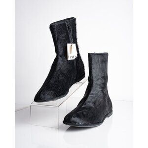 Zara Womens Leather Zip Ankle Boots Fur Skin Black US 9 EU 40 New 1102/410